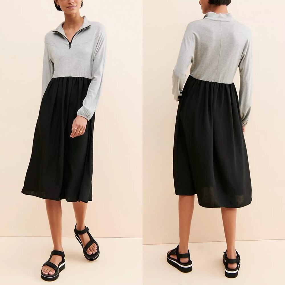 Anthropologie Amadi Mixed Media Quarter Zip Dress Grey Black Womens Size M